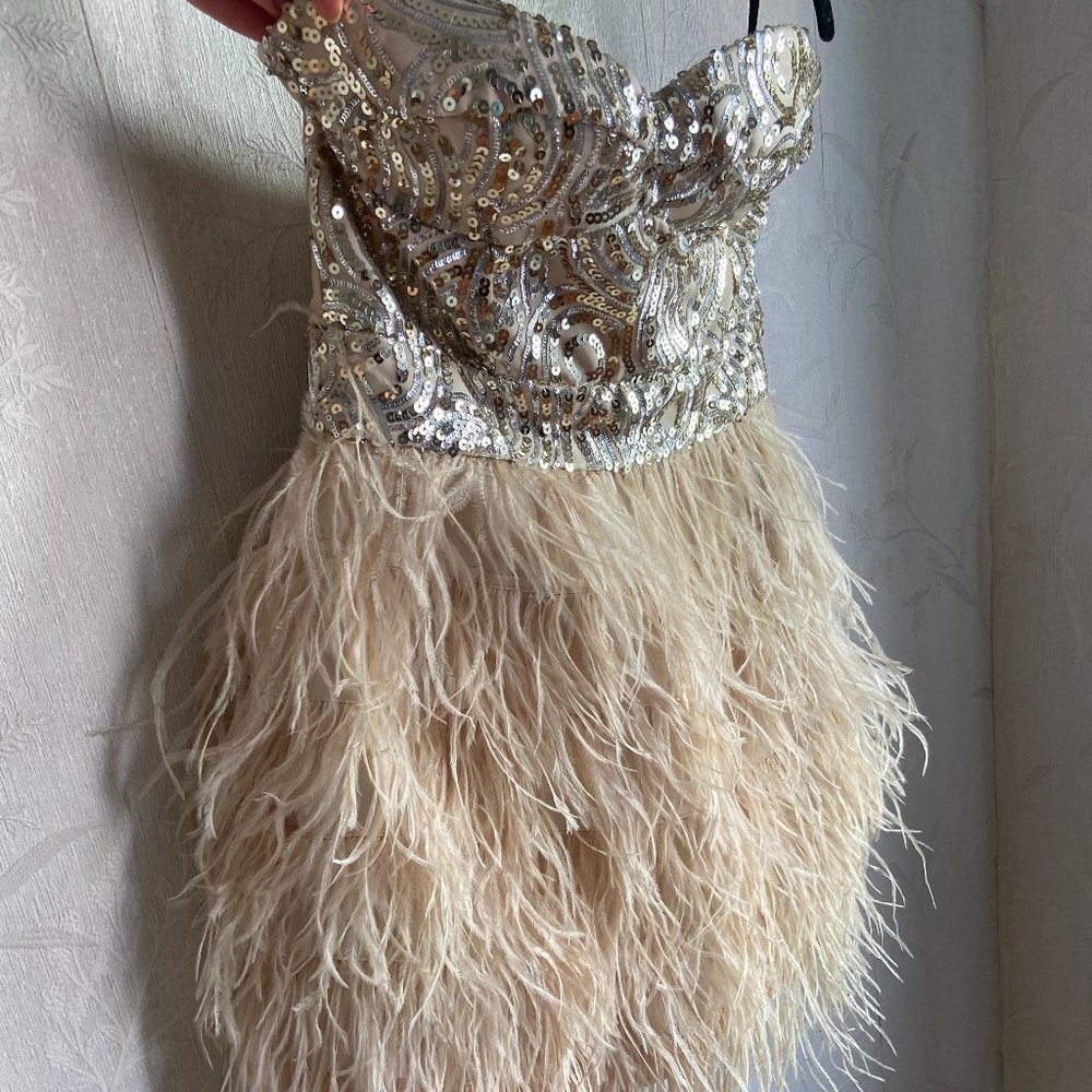 Bebe Speak Easy Isis Sequin Feather Dress NWOT, Size XS